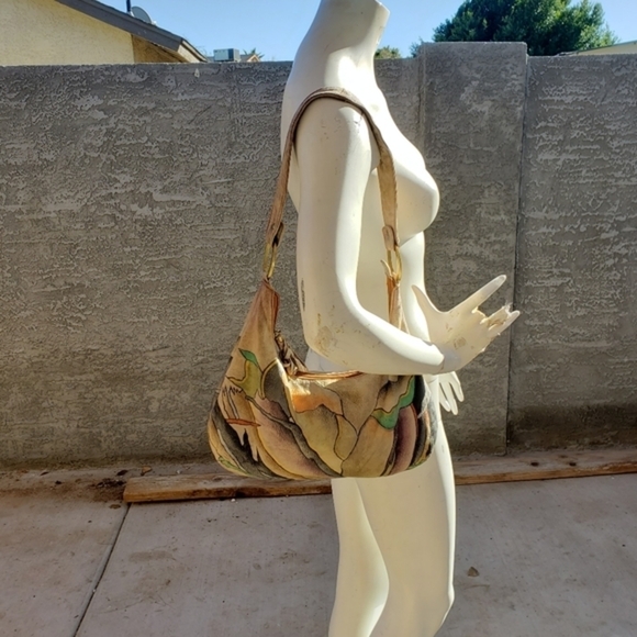 Magnifique abstract leather hand‎ painted shoulder ba - Picture 2 of 16